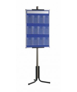 Panel portafolletos con 12 portafolletos 1/3 A4 con pie 60x190 (tapizado azul)